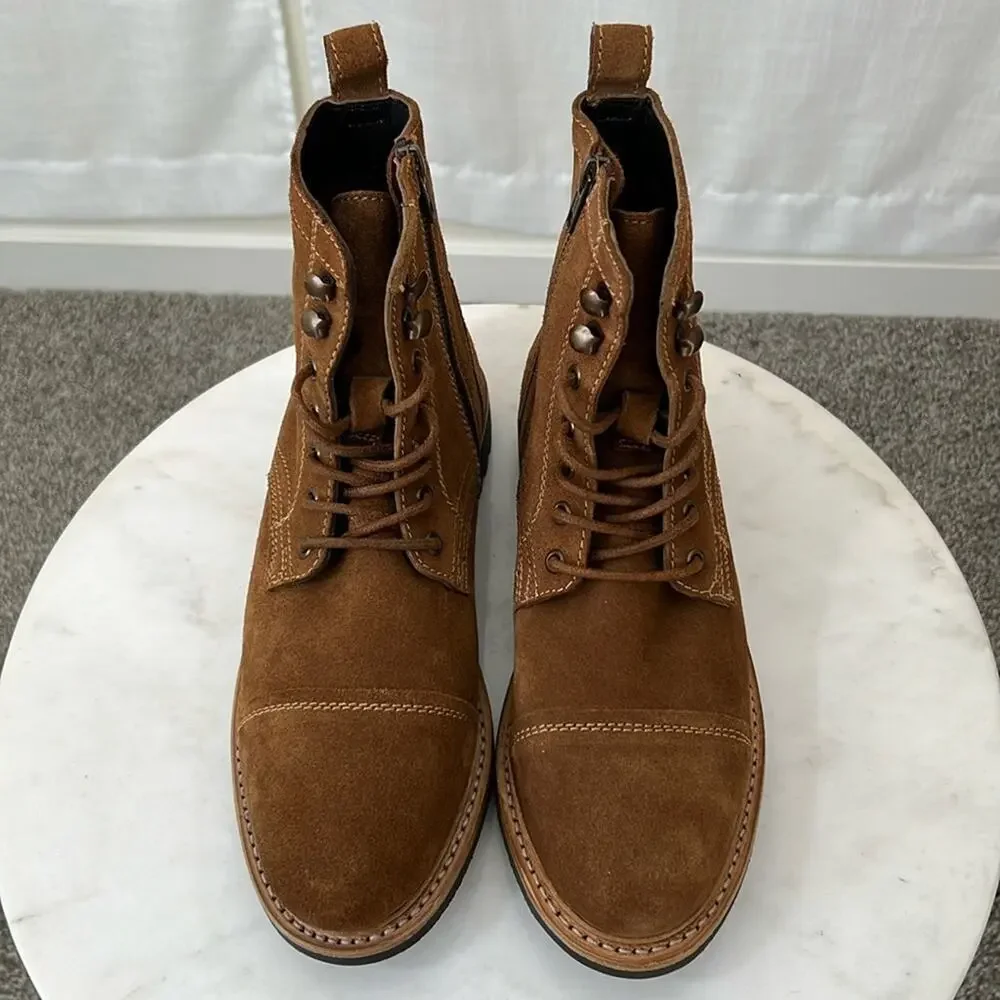 Frye NEW Russell Tan Leather Lace Up Zip Boots Men’s Size 9